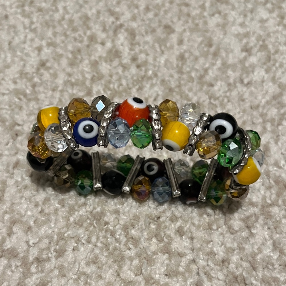Multicolor Beaded Evil Eye Stretch Bracelet